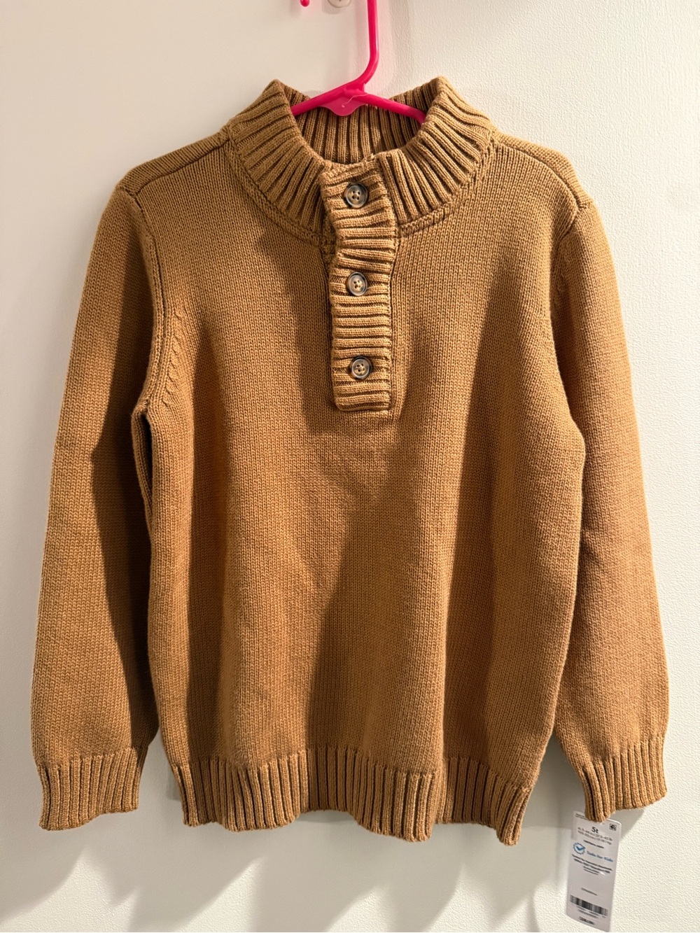 Carter's Tan Button-Front Ribbed Mock Neck Sweater